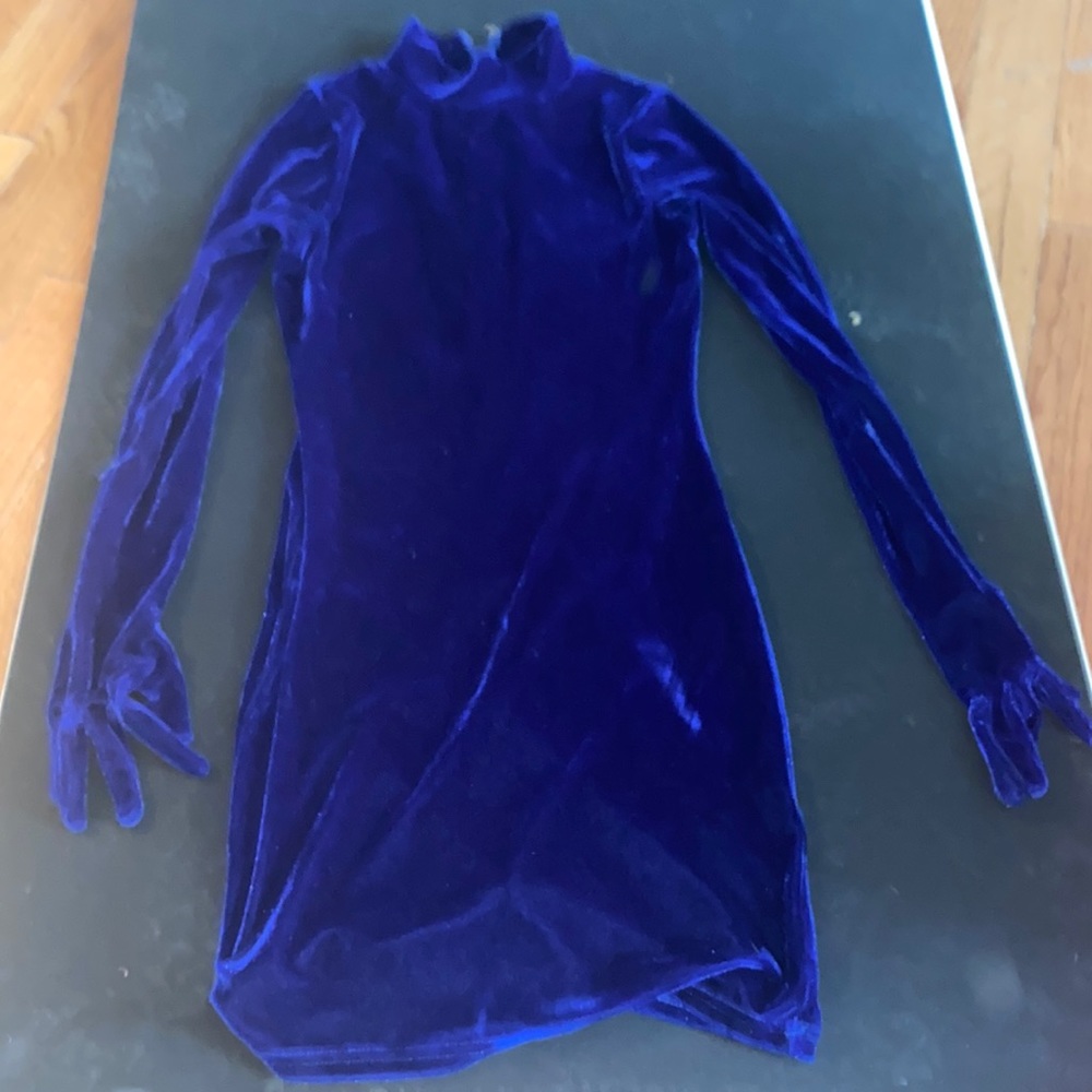 Dark blue dress.